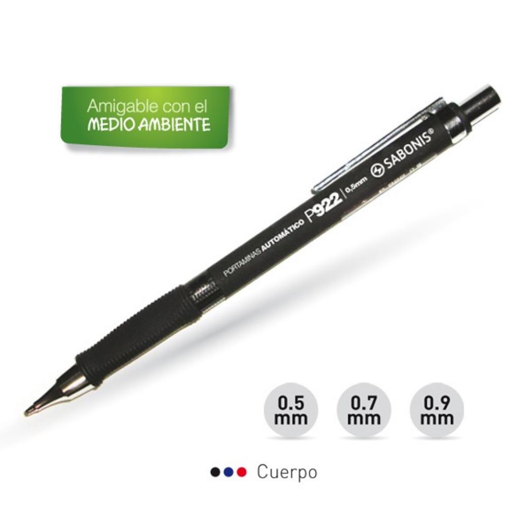 Portaminas de 0.5 mm, 0.7 mm y 0.9 mm.Grip de caucho triangular con borrador, clip metálico, diseño moderno. Ideal para los trabajos escolares y de oficinas. Calidad garantizada.Caja c/&nbsp;24 piezas.