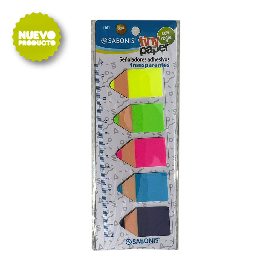 Señaladores adhesivos 5&nbsp;colores.100 unidades c/ regla