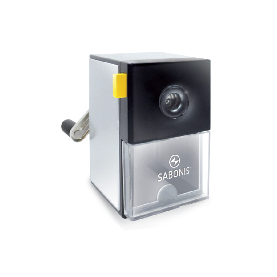 Sacapuntas de mesa mediano.Para lápices de hasta 8 mm de diámetro. Cuerpo metálico con cuchillas hélice de gran calidad y fijación con abrazadera.Color: Negro.