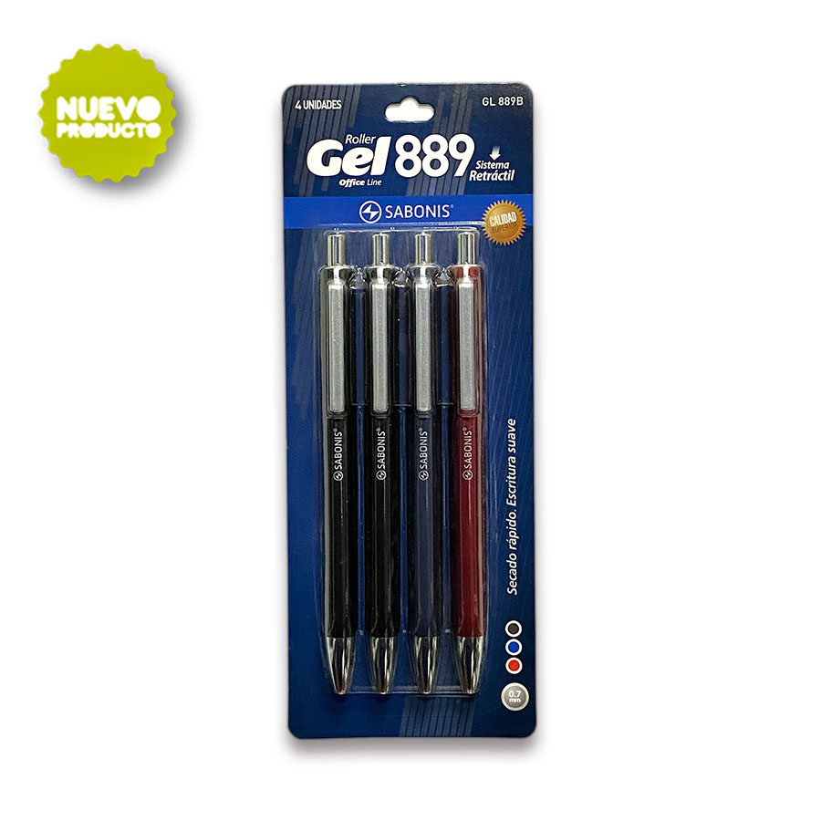 BOLIGRAFO GEL RETRACTIL 0.7 MM.BLISTER C/ 4 PIEZAS 2 NEGRAS, 1 AZUL Y 1 ROJA