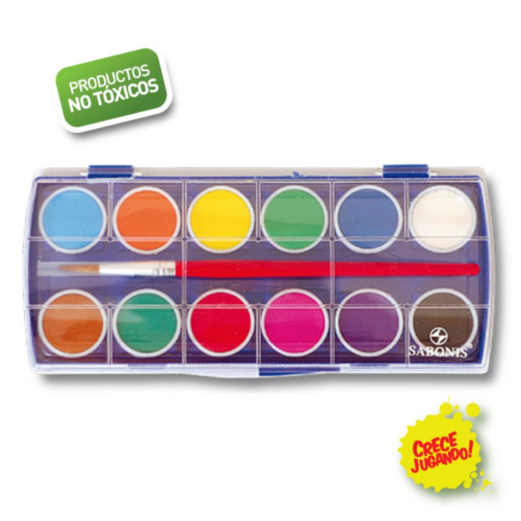 Set de acuarelas.Sus pastillas en colores brillantes son ideales para los trabajos escolares y manualidades mas exigentes por su calidad garantizada. No tóxica.Set c/ 12 colores.