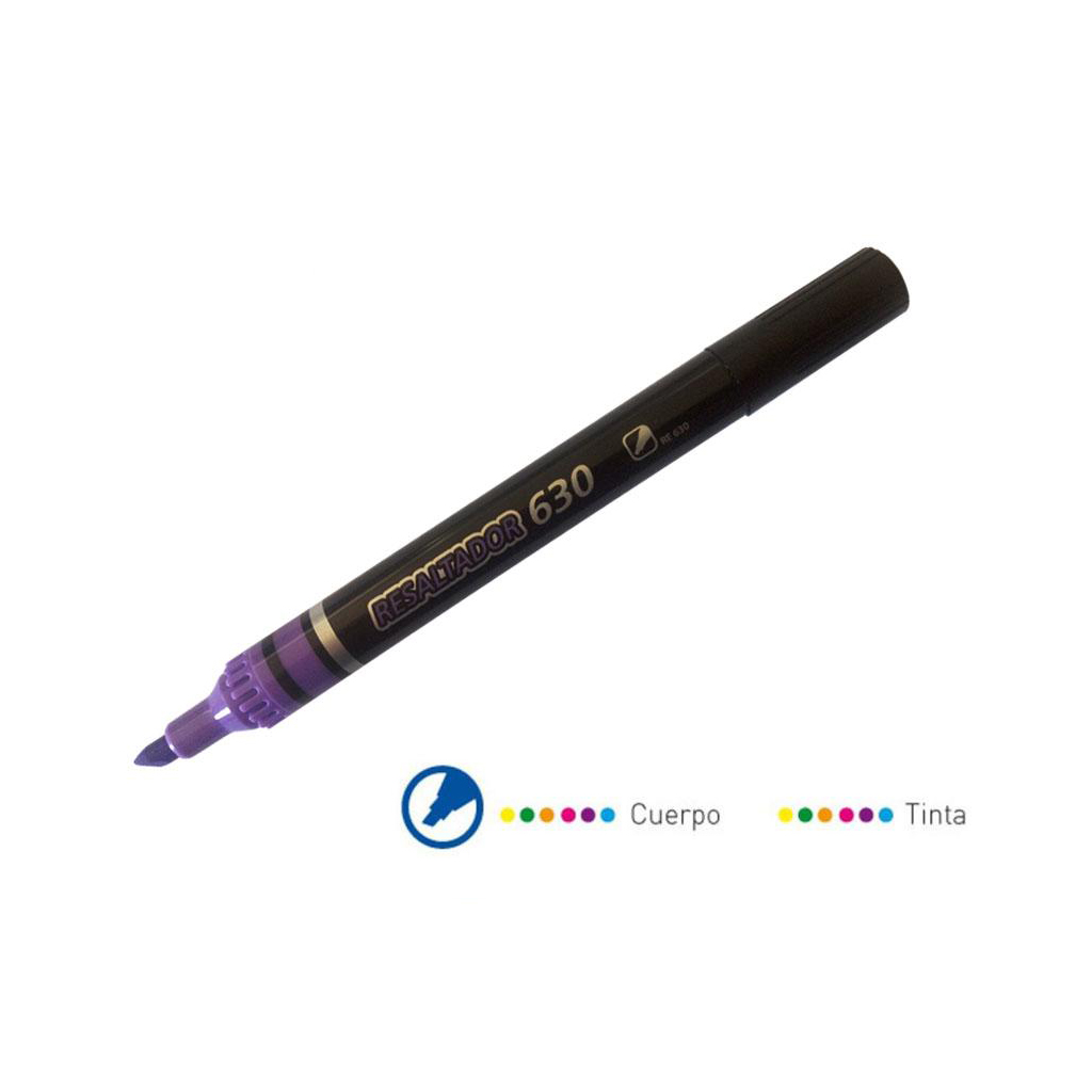 Resaltador punta biselada.Tinta brillante base al agua apto para papel normal, copia y fax. Sus colores fuertes clarifican y exhiben el texto resaltado. Ideal para trabajos de oficina y escolares. Calidad garantizada.*Solo disponible en azul y lila*Bote c/ 12 por color.