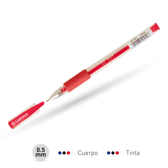 Gel clásico.Secado rápido, escritura suave, no tóxico, con antiderrapante.Colores: Azul y rojo y negro.Caja c/ 12 piezas.