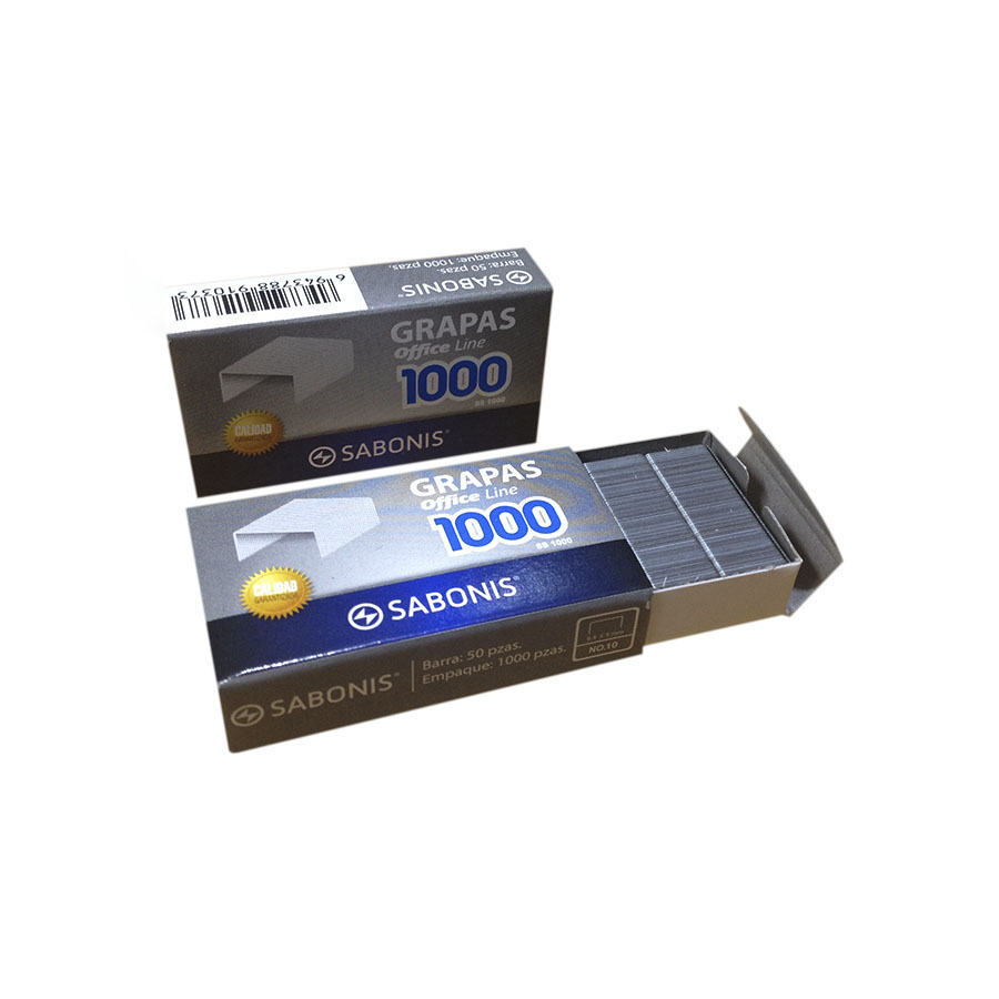 Grapas SABONIS 9.4 x 5 mm.Barra c/ 50 piezas. Caja c/ 20 cajitas de 1,000 piezas.