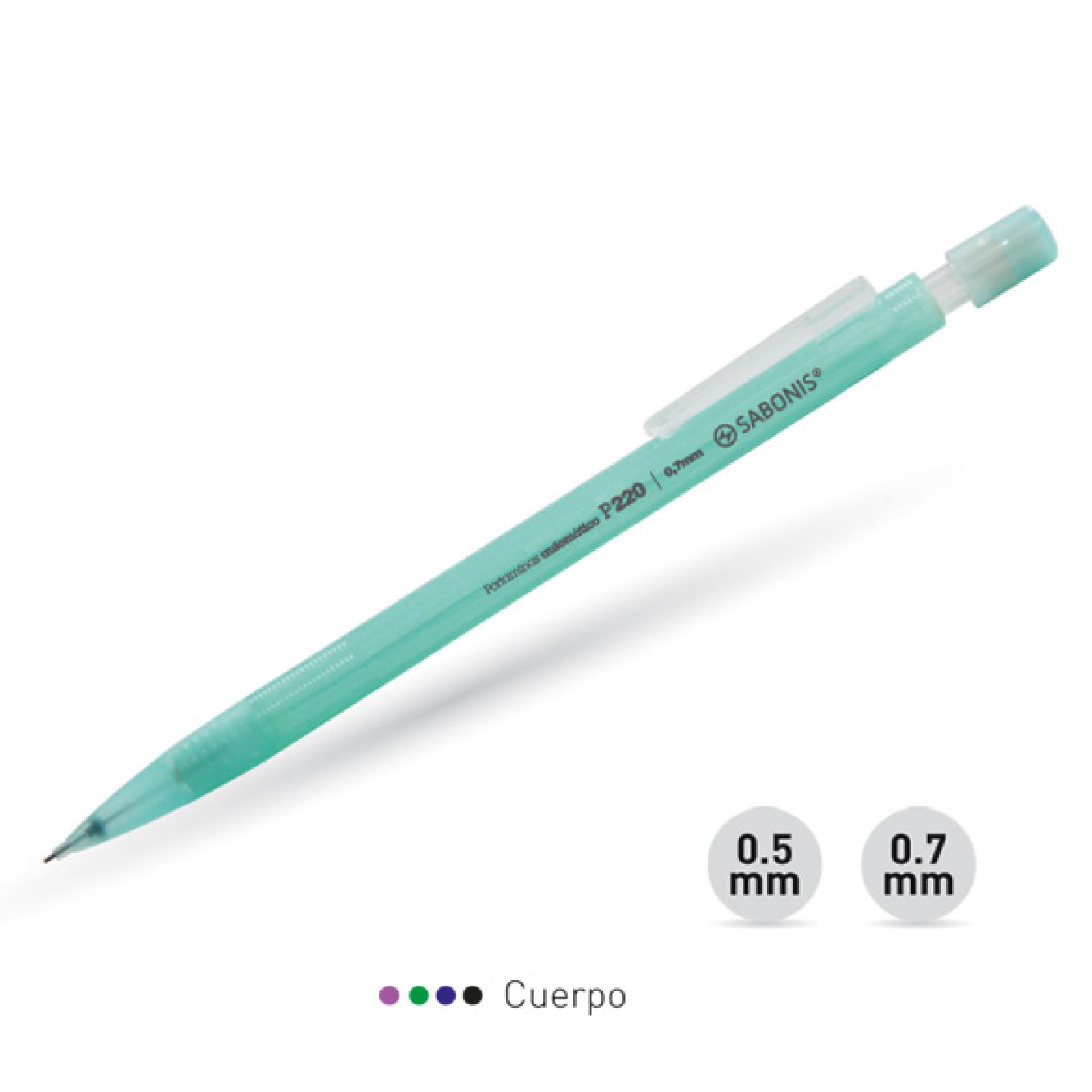 Portaminas ergonómico de 0.5 mm y&nbsp;0.7 mm.Portaminas sistema retráctil con goma.Caja c/&nbsp;24 piezas.