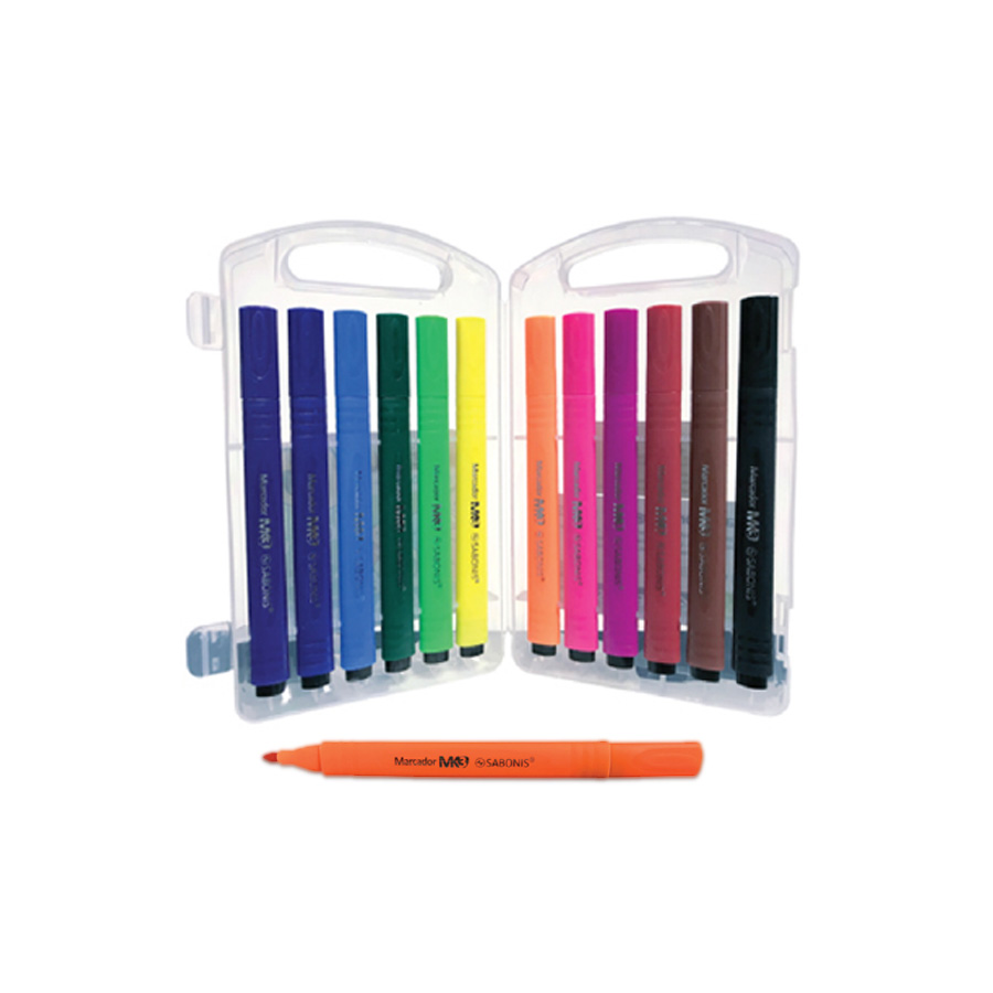 Marcador TRIANGULAR.Ergonómicos, de punta redonda y de trazo suave.Blister c/ 12 colores diferentes.