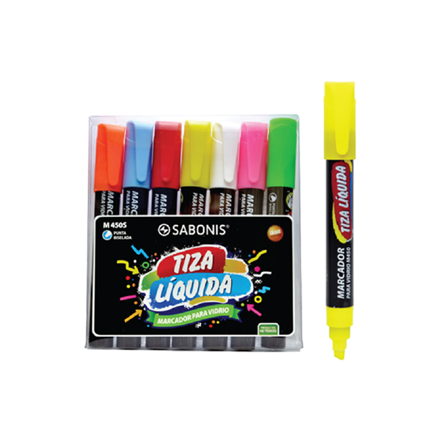 MARCADOR PARA VIDRIO PUNTA BISELADA.SET C/ 7 COLORES.