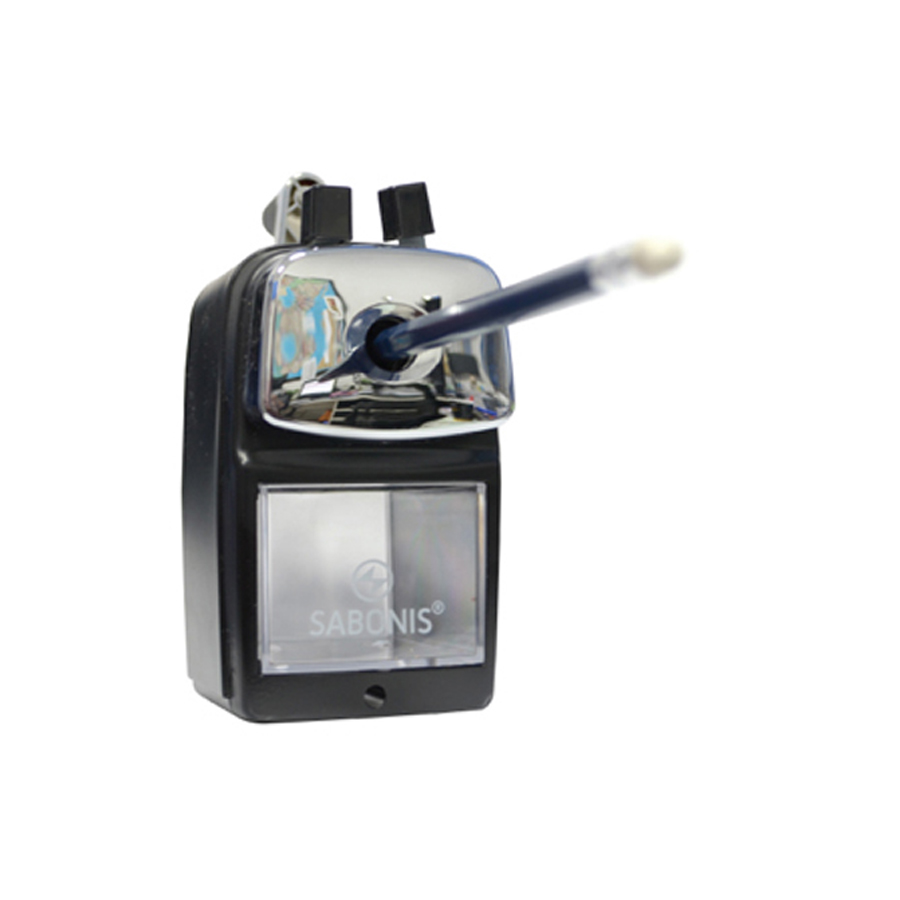 SACAPUNTAS METÁLICO GRANDE DE MESA.COLOR: AZUL Y NEGRO.