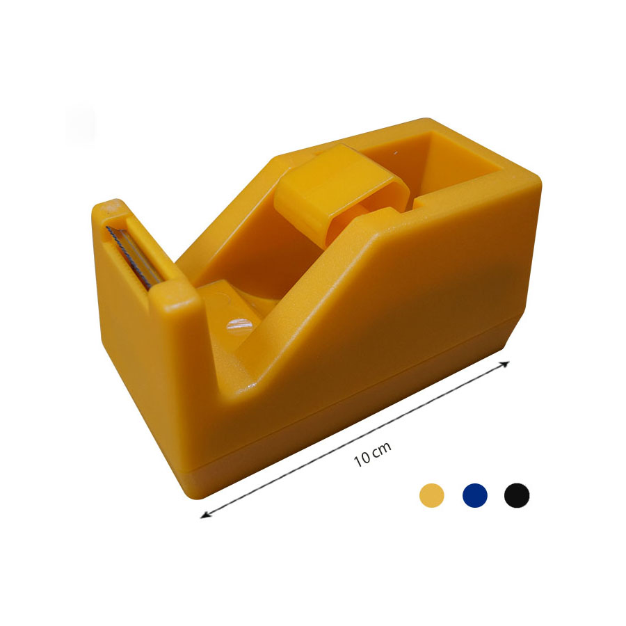 Despachador chico para cinta adhesiva.Color: Azul, negra y anaranjado.