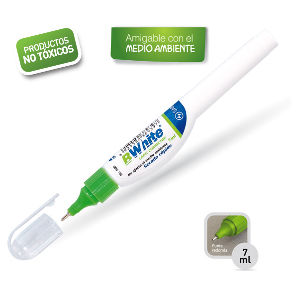 Lápiz corrector 7 mm punta de metal y redonda.Mayor zona de presión, secado rápido, alto poder de recubrimiento, no afecta el medio ambiente, garantía por 3 años.Punta de metal redonda. Caja c/ 12 piezas.